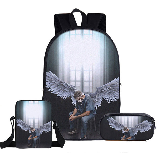 3pc/set Nurse Heart Printing School Bags for Kids, Teenagers and Adults