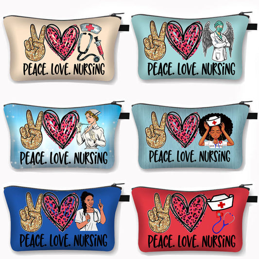 PEACE, LOVE and NURSING POUCHES, COSMETIC CASES and SHAVE KIT HOLDER WITH ZIPPERS
