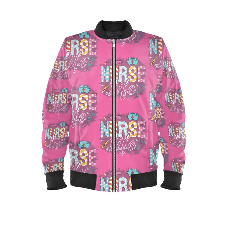 UNISEX PINK Bomber Jacket NURSE LIFE PRINT