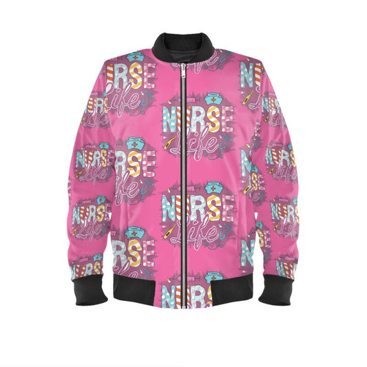 UNISEX PINK Bomber Jacket NURSE LIFE PRINT