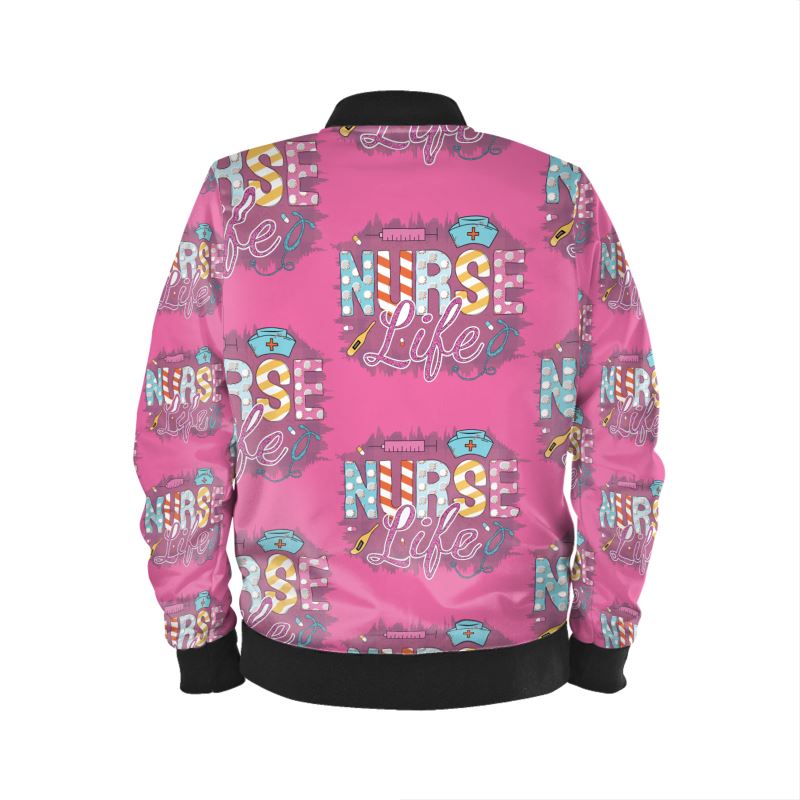 UNISEX PINK Bomber Jacket NURSE LIFE PRINT