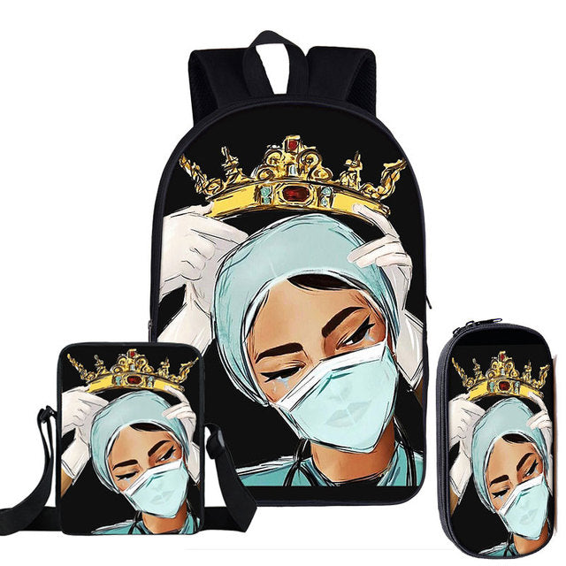3pc/set Nurse Heart Printing School Bags for Kids, Teenagers and Adults