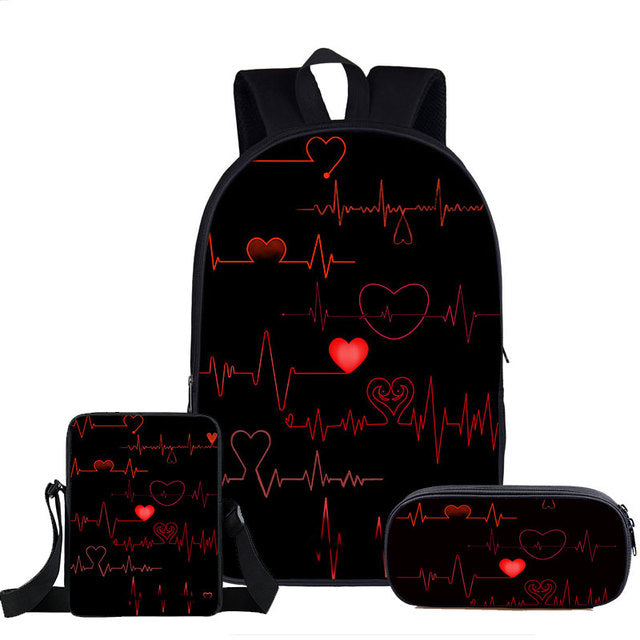 3pc/set Nurse Heart Printing School Bags for Kids, Teenagers and Adults