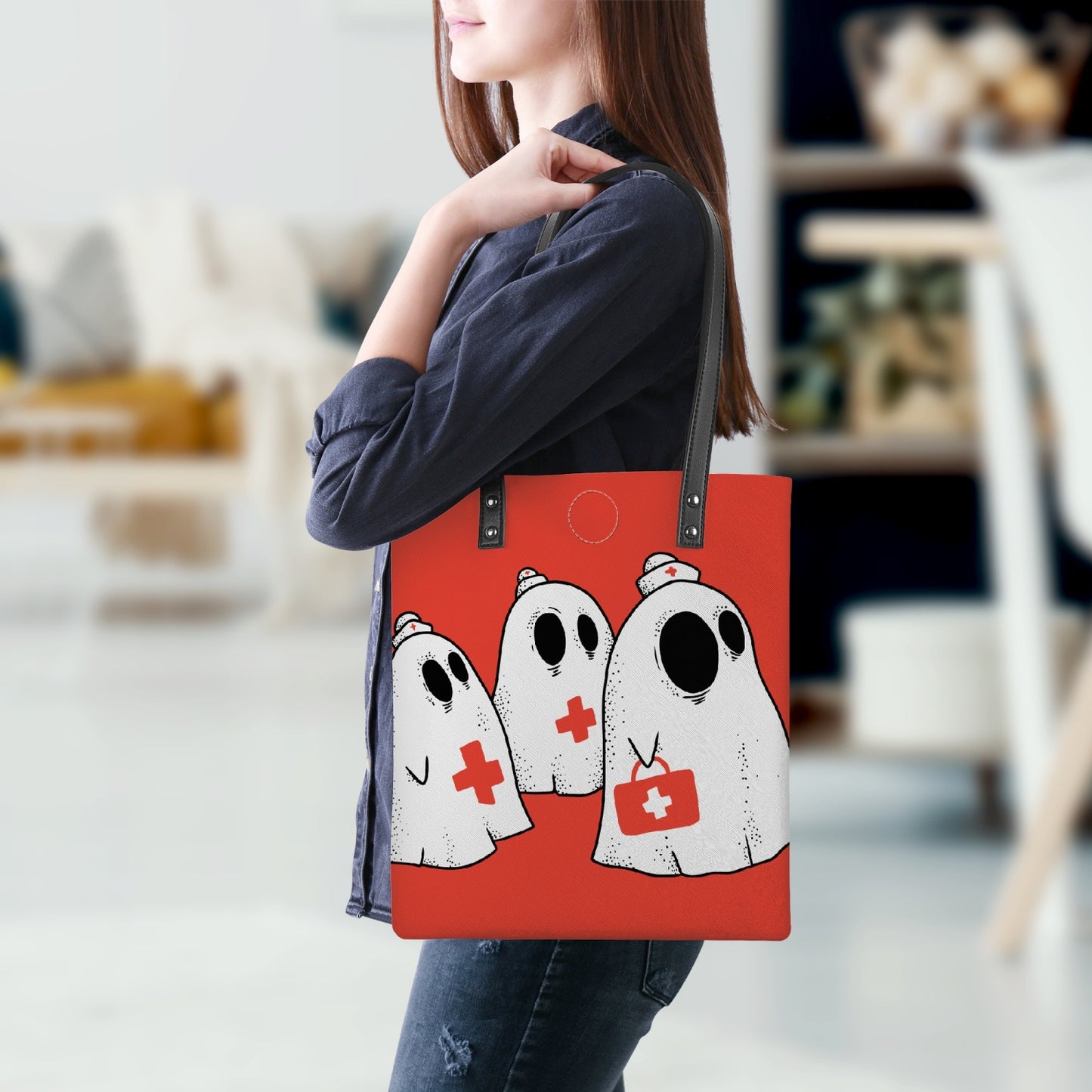 Ghostly Leather Tote Bags