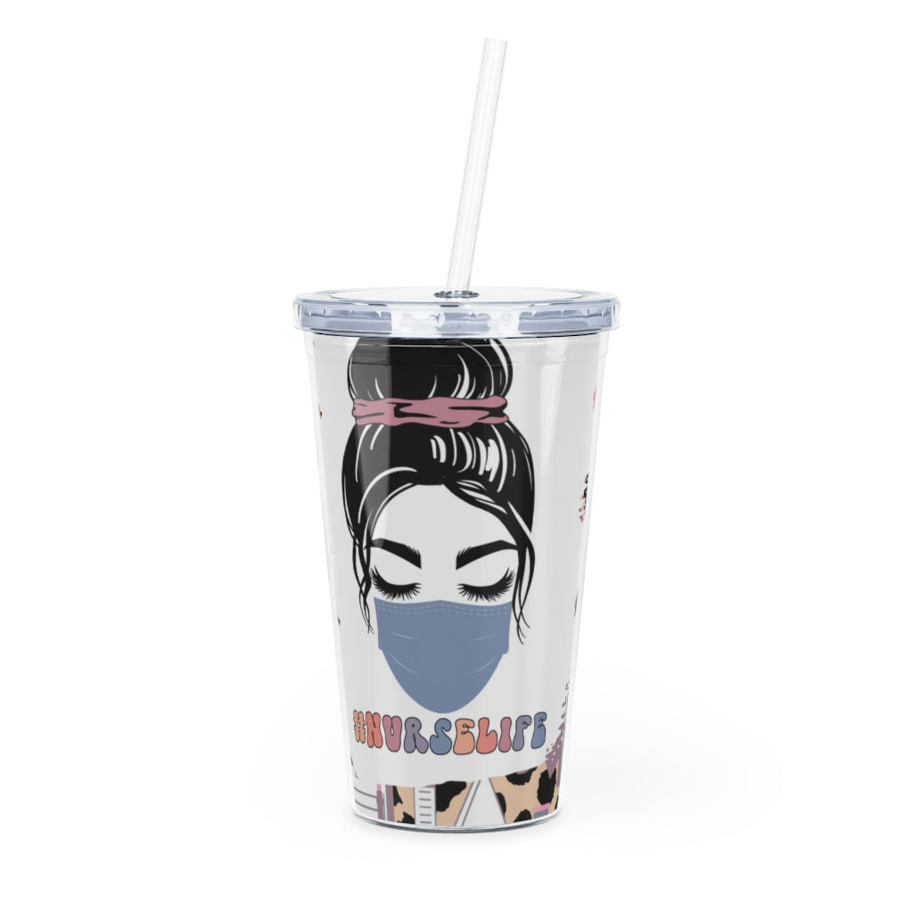 NURSE WITH MASK Plastic Tumbler with Straw