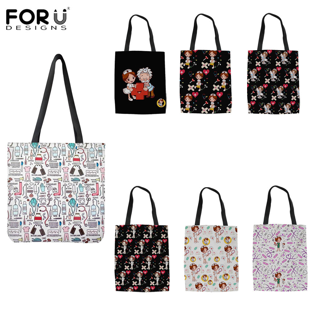 NURSE PATTERN SHOPPING TOTE BAG