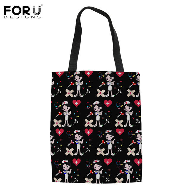 NURSE PATTERN SHOPPING TOTE BAG