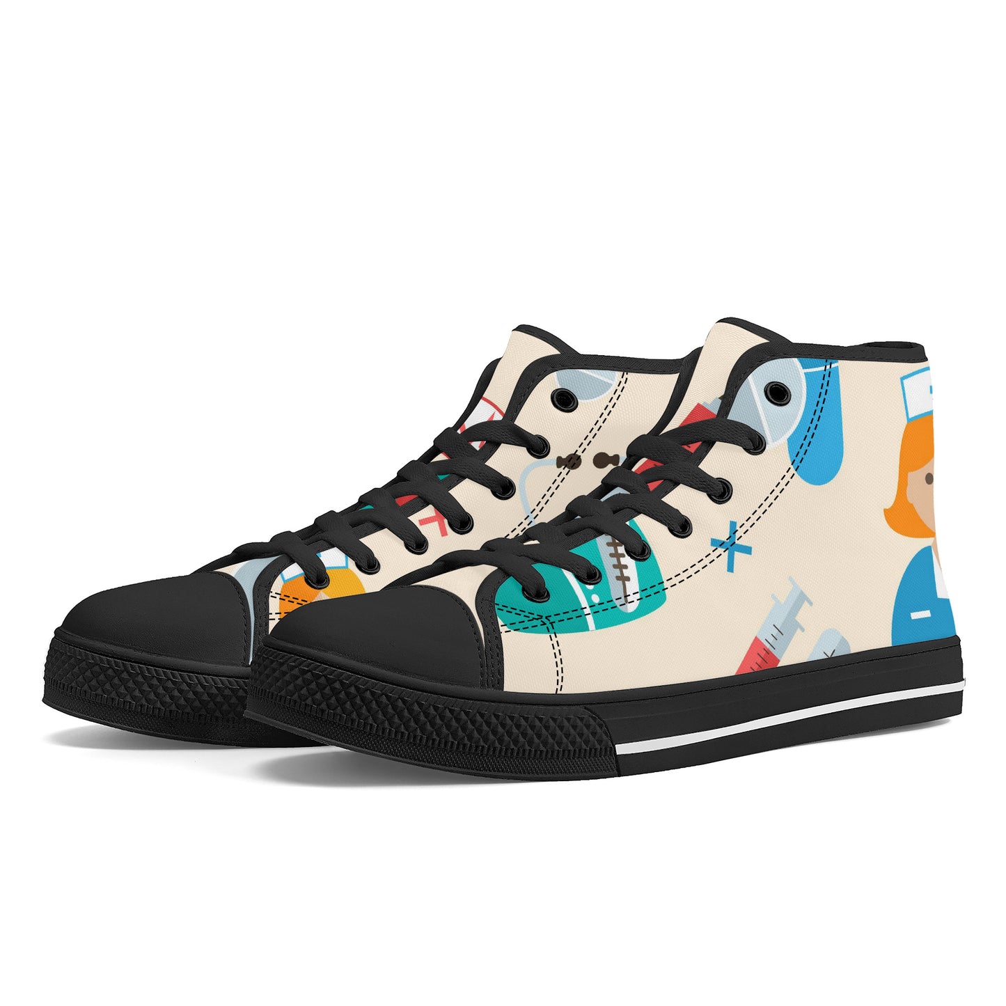 High-Top Canvas Shoes Customized- Black