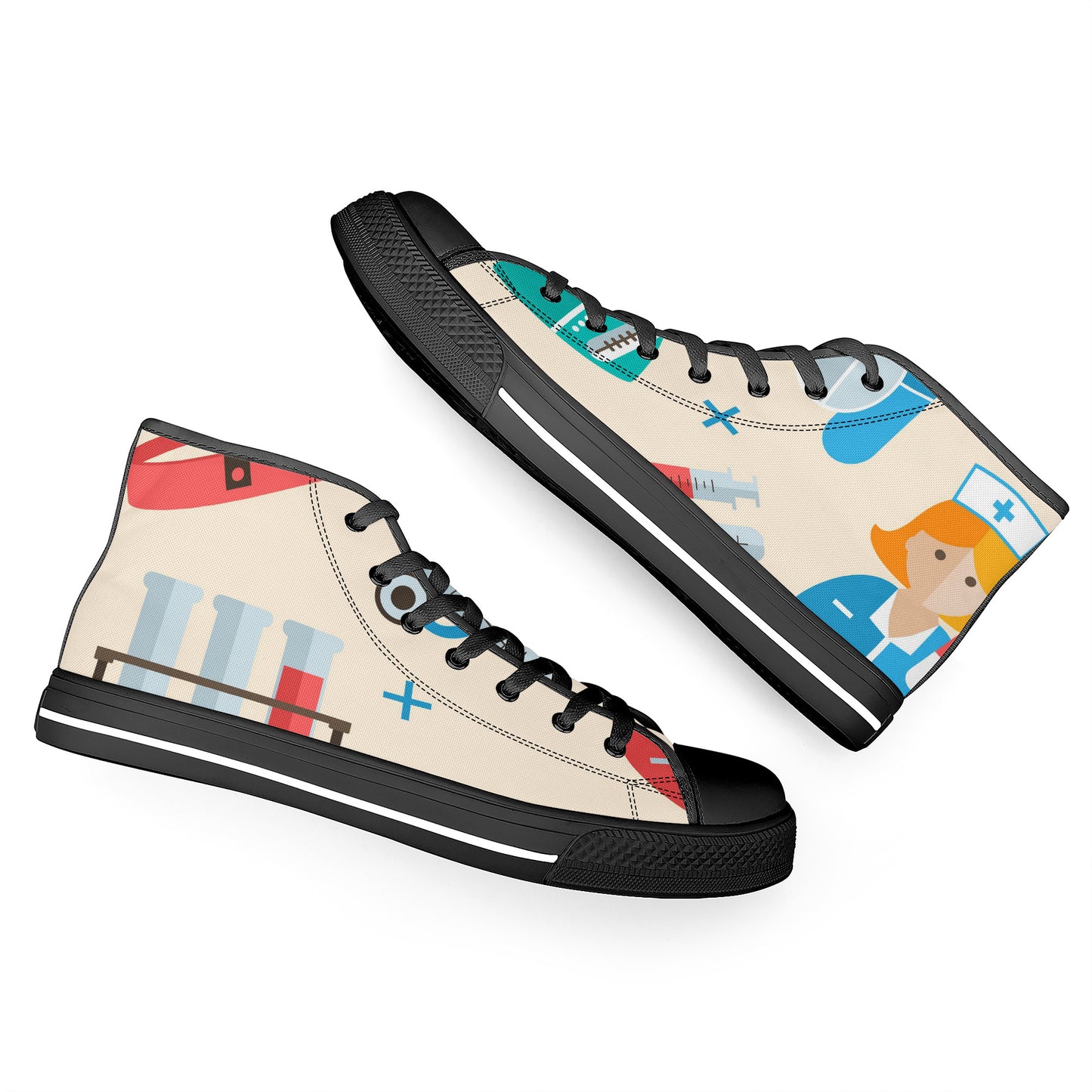 High-Top Canvas Shoes Customized- Black