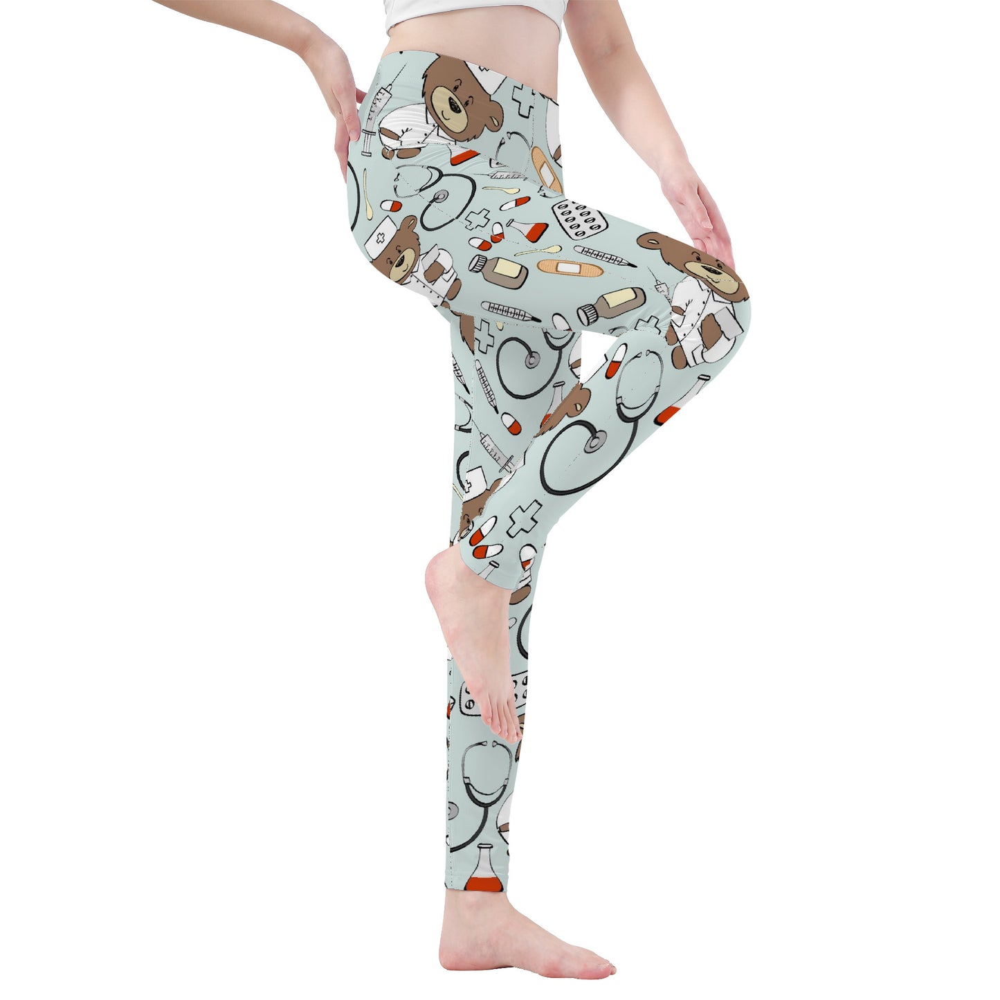 All-Over BEARY NURSE Print Yoga Leggings