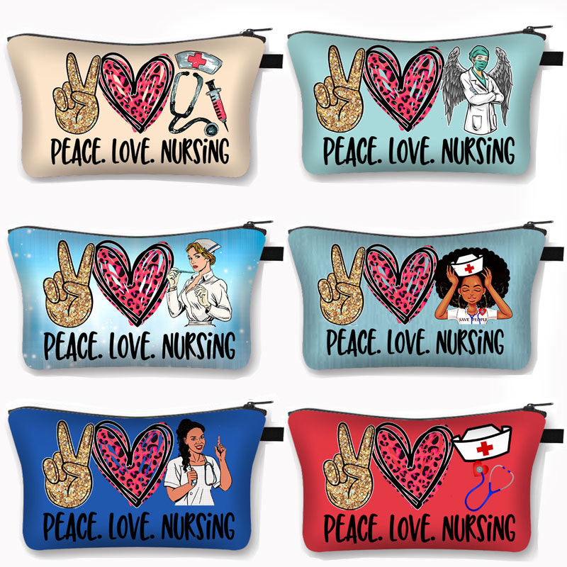 PEACE, LOVE and NURSING POUCHES, COSMETIC CASES  and  SHAVE KIT HOLDER WITH ZIPPERS