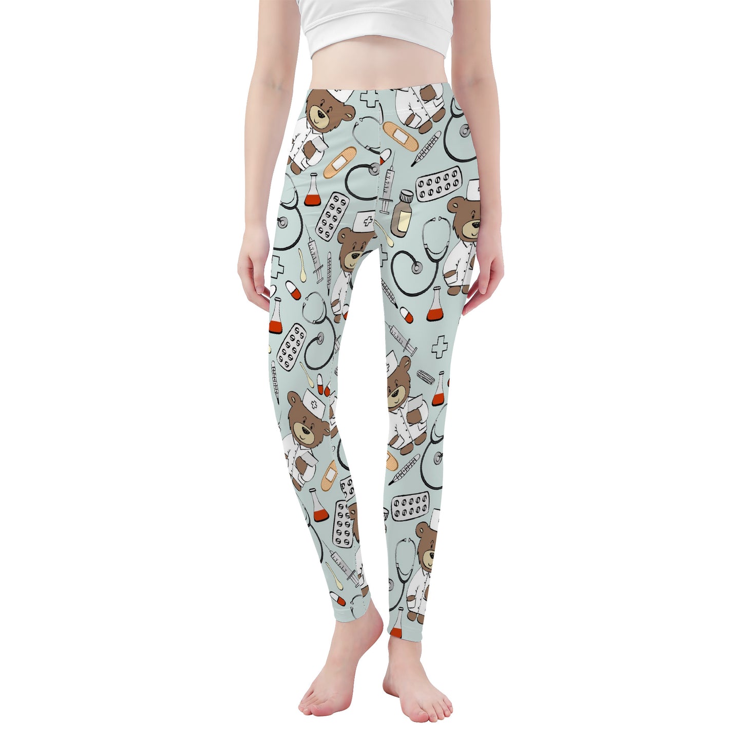 All-Over BEARY NURSE Print Yoga Leggings