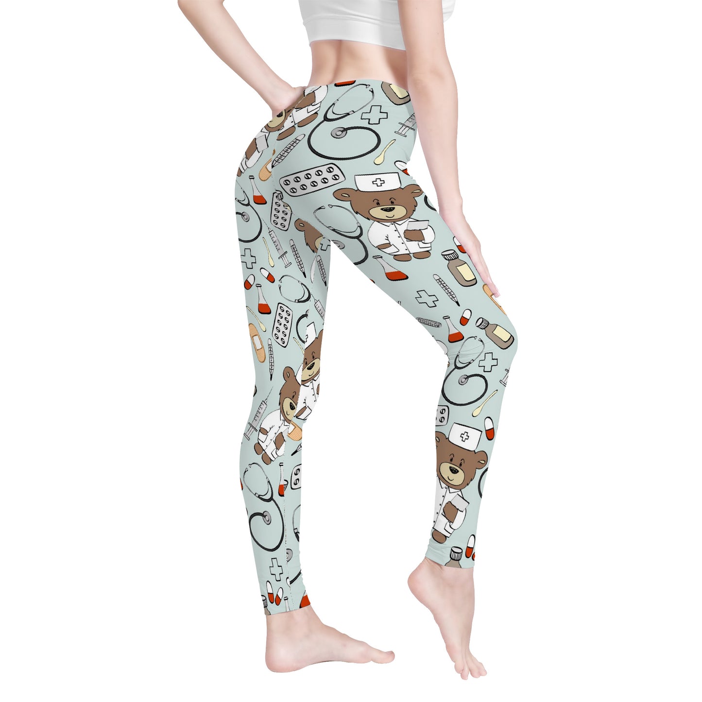 All-Over BEARY NURSE Print Yoga Leggings