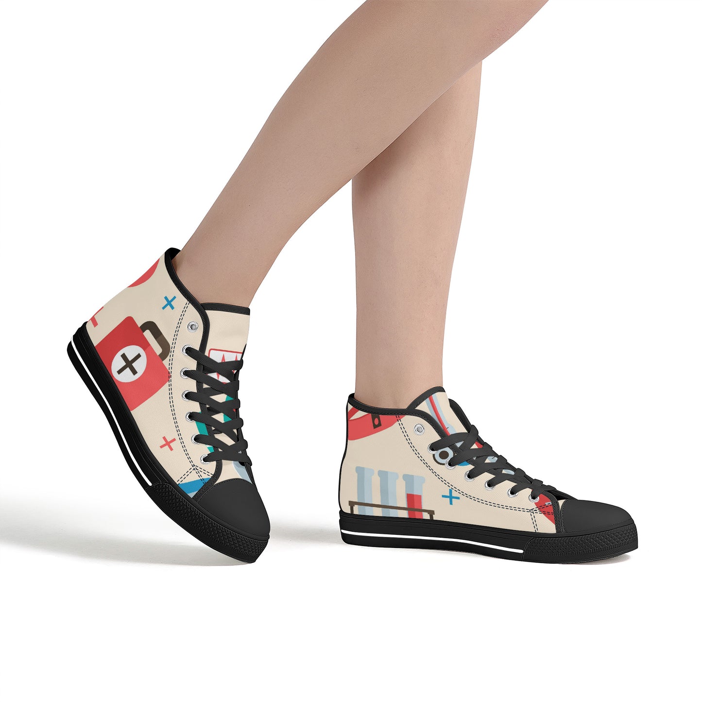 High-Top Canvas Shoes Customized- Black