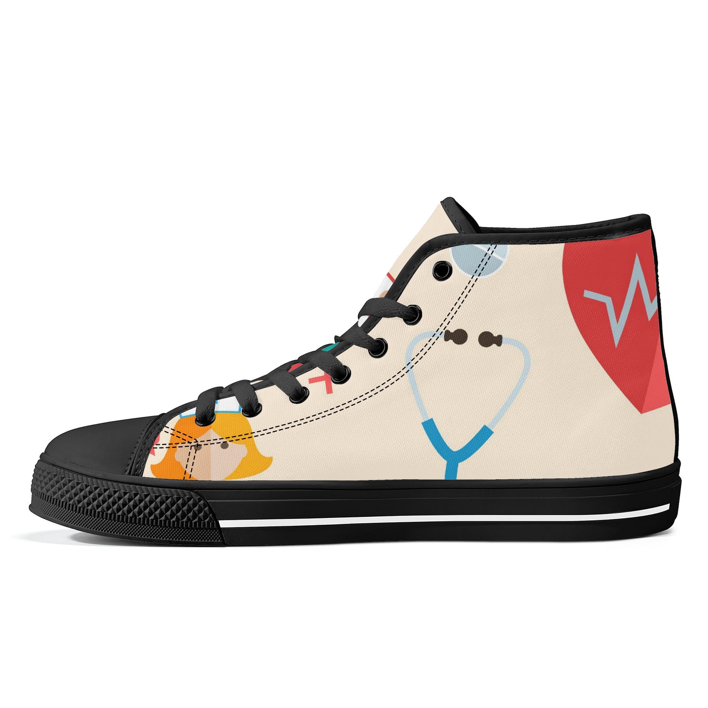 High-Top Canvas Shoes Customized- Black