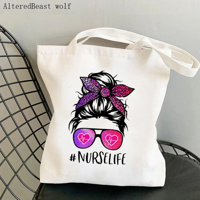 WOMENS SHOPPING BAG WITH NURSE PRINTED FUNNY DESIGNS