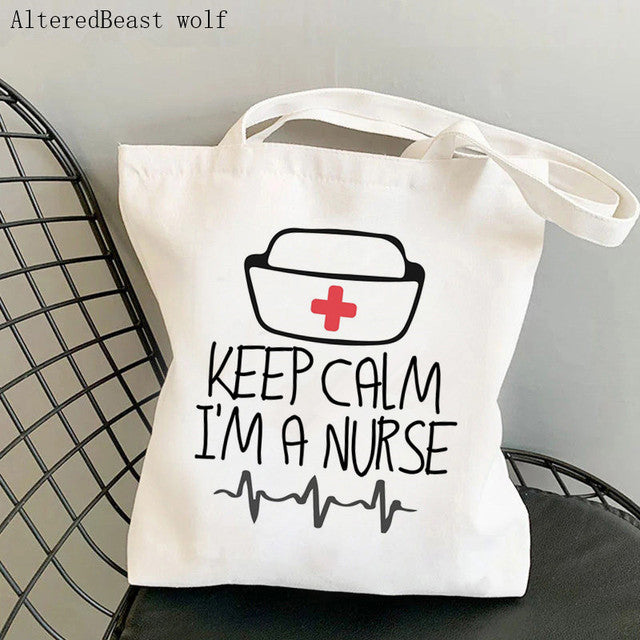 WOMENS SHOPPING BAG WITH NURSE PRINTED FUNNY DESIGNS