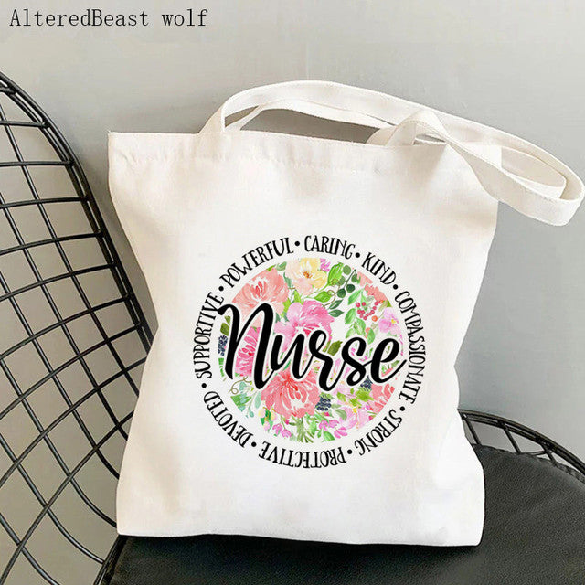 WOMENS SHOPPING BAG WITH NURSE PRINTED FUNNY DESIGNS