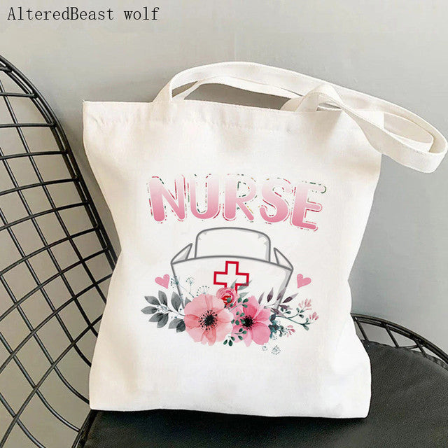 WOMENS SHOPPING BAG WITH NURSE PRINTED FUNNY DESIGNS