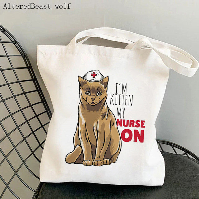 WOMENS SHOPPING BAG WITH NURSE PRINTED FUNNY DESIGNS