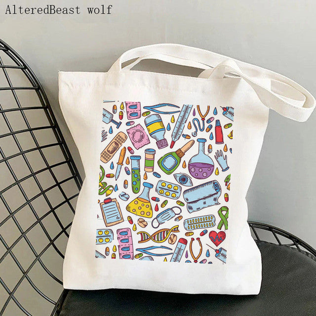 WOMENS SHOPPING BAG WITH NURSE PRINTED FUNNY DESIGNS