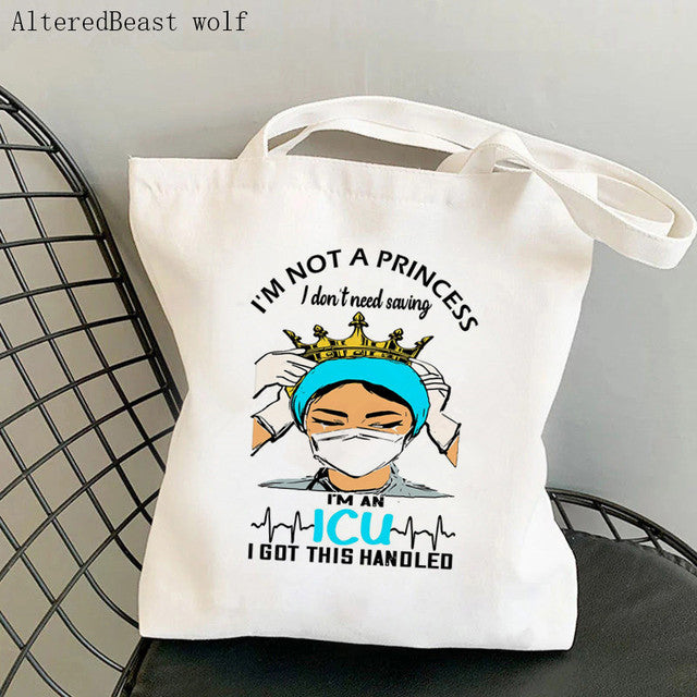 WOMENS SHOPPING BAG WITH NURSE PRINTED FUNNY DESIGNS