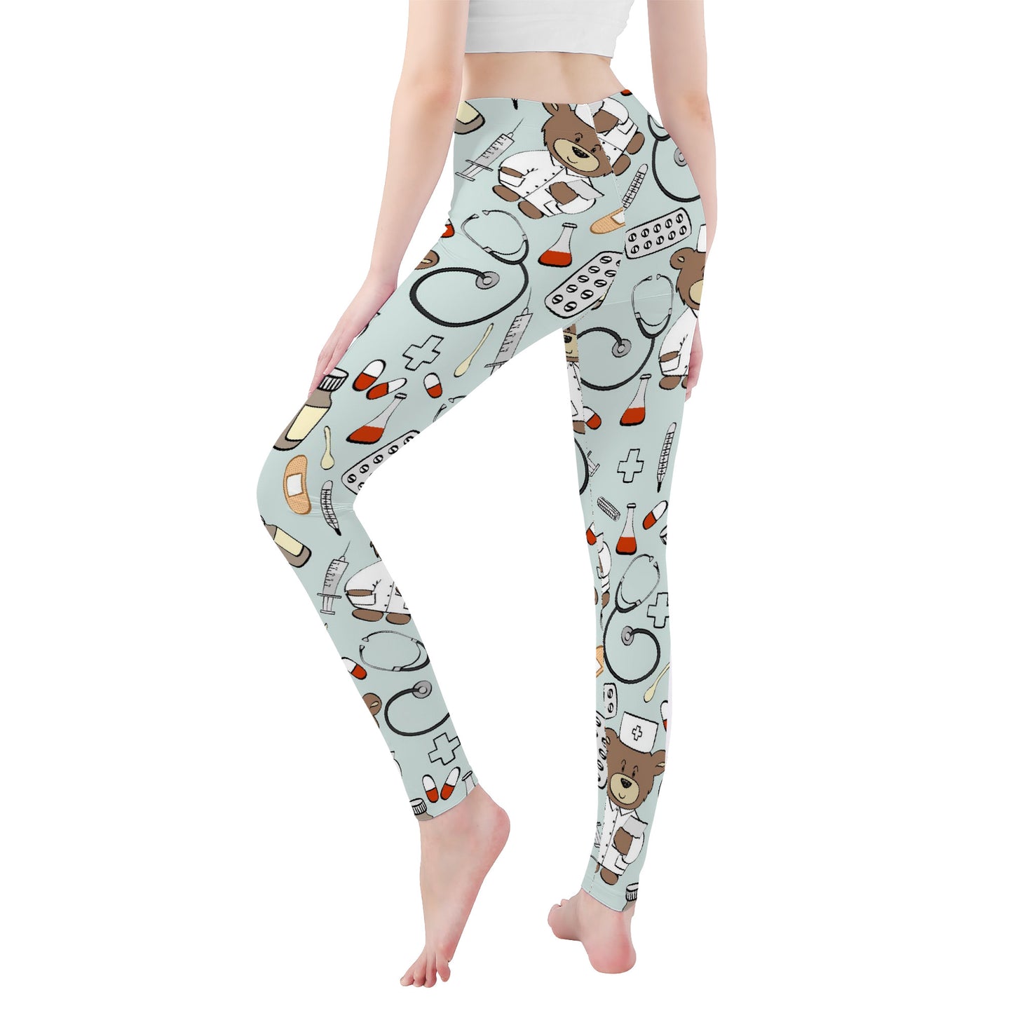 All-Over BEARY NURSE Print Yoga Leggings