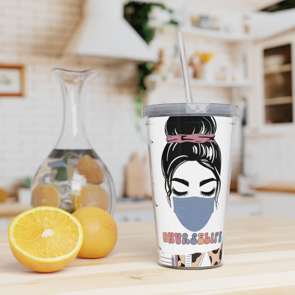 NURSE WITH MASK Plastic Tumbler with Straw