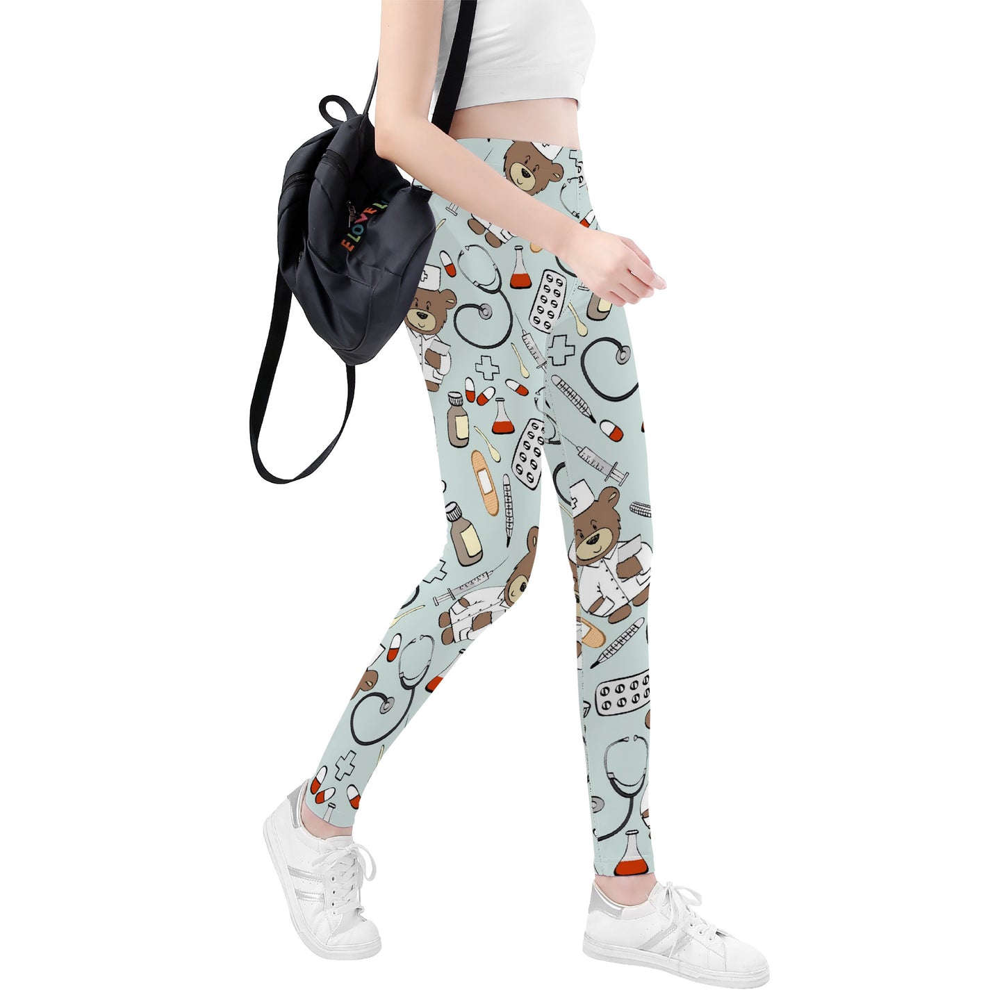 All-Over BEARY NURSE Print Yoga Leggings