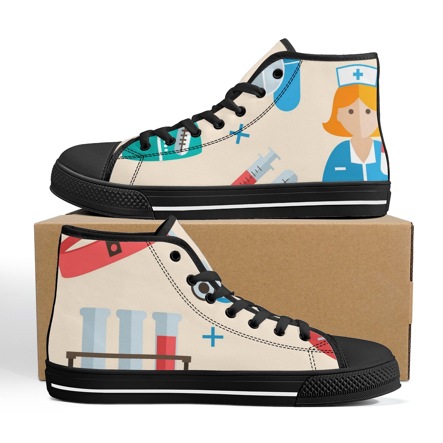 High-Top Canvas Shoes Customized- Black